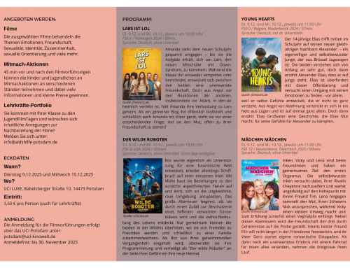JugendFilmTage am 9.12 und 10.12.2025 im UCI Kino